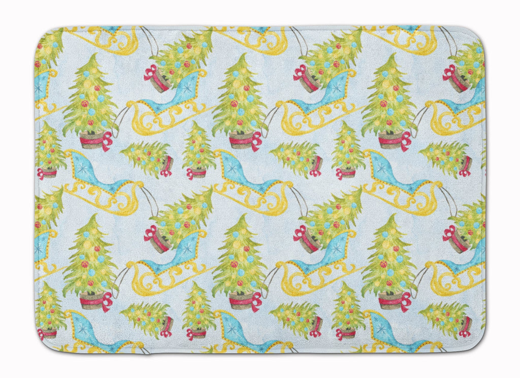 Christmas Tree and Sleigh Memory Foam Kitchen Mat Machine Washable Anti-Fatigue Cushion Comfort Bath or Kitchen Rug