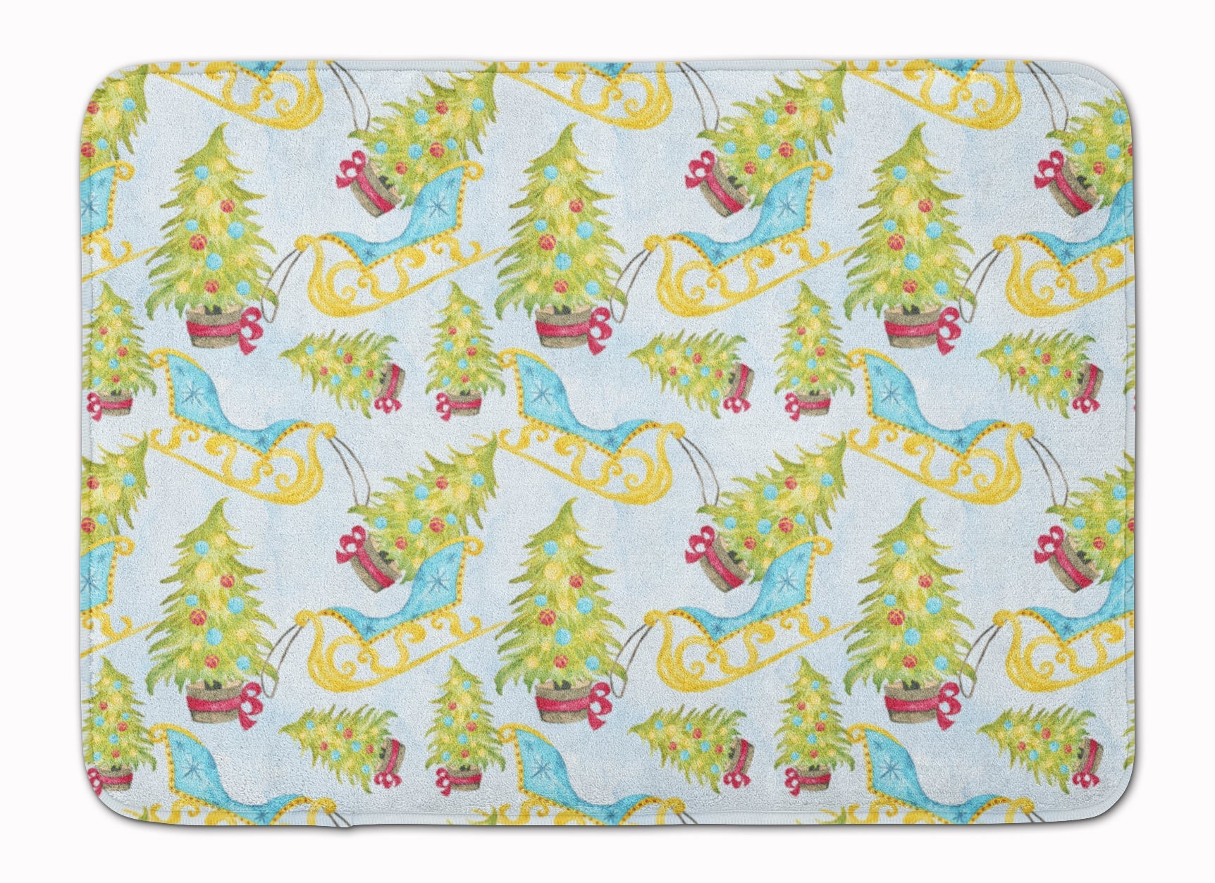 Christmas Tree and Sleigh Memory Foam Kitchen Mat Machine Washable Anti-Fatigue Cushion Comfort Bath or Kitchen Rug