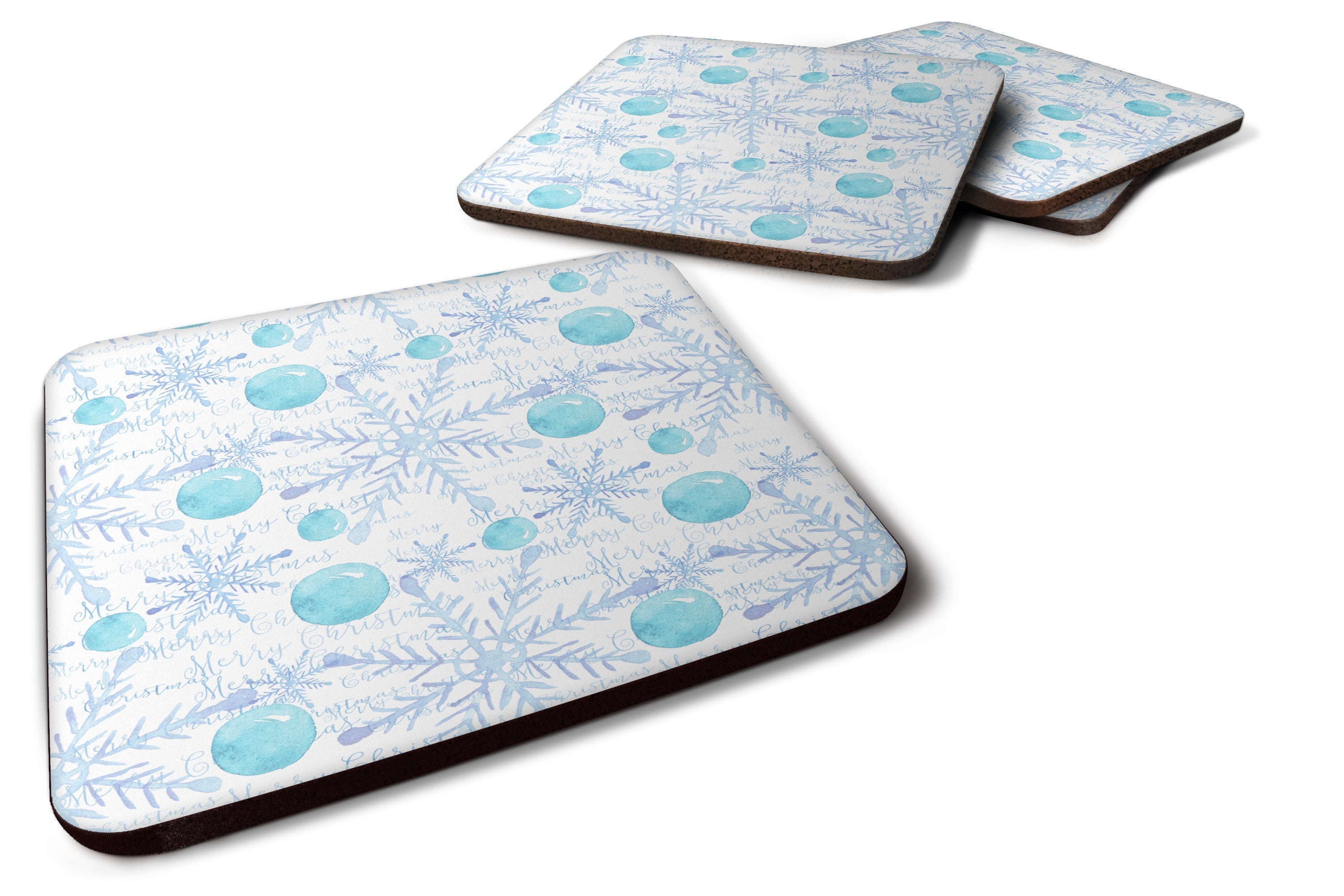 Winter Snowflakes on White Foam Coasters Set of 4 Cup Coasters for Indoor Outdoor, Tabletop Protection, Anti Slip, Mouse pad Material