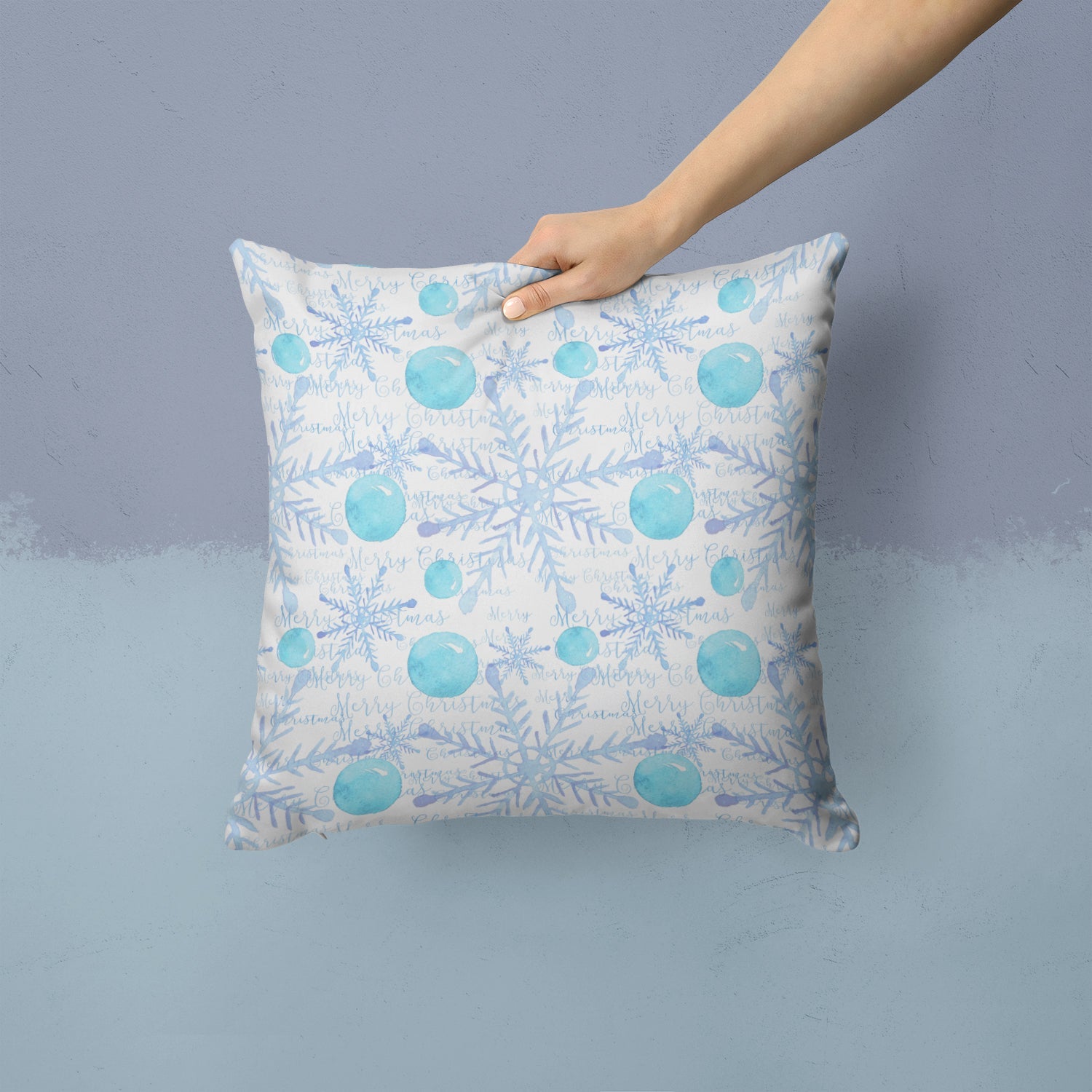 Winter Snowflakes on White Decorative Throw Pillow 14x14 Indoor Outdoor Accent Cushion, Fabric Cover with Insert for Sofa, Bed, Porch & Living Room