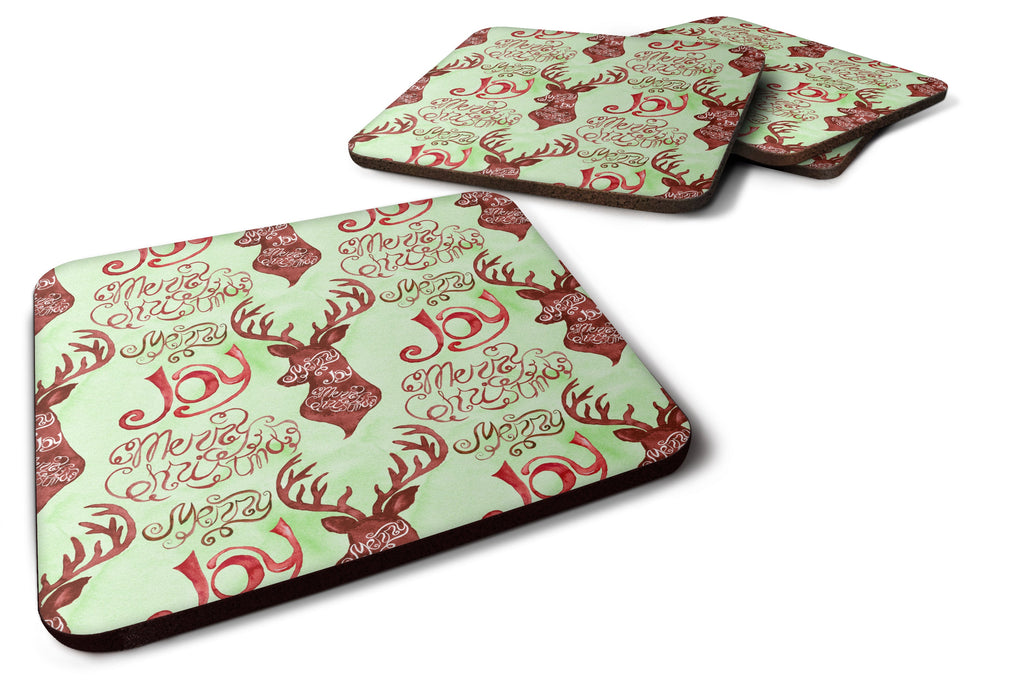 Merry Christmas Joy Reindeer Foam Coasters Set of 4 Cup Coasters for Indoor Outdoor, Tabletop Protection, Anti Slip, Mouse pad Material