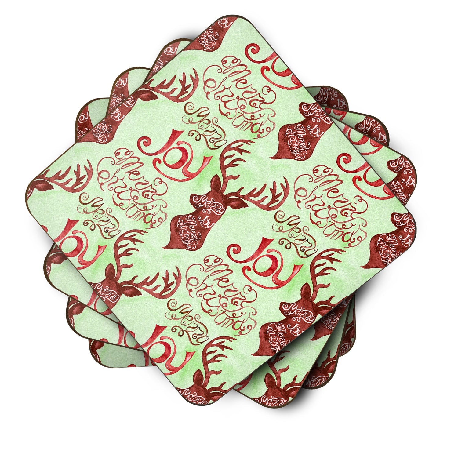 Merry Christmas Joy Reindeer Foam Coasters Set of 4 Cup Coasters for Indoor Outdoor, Tabletop Protection, Anti Slip, Mouse pad Material