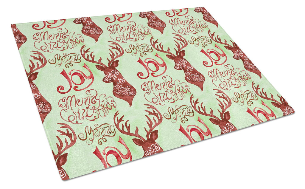 Merry Christmas Joy Reindeer Cutting Board Tempered Glass Kitchen Cutting Surface, Heat Resistant Chopping, Non-Slip Feet, Food Prep & Serving