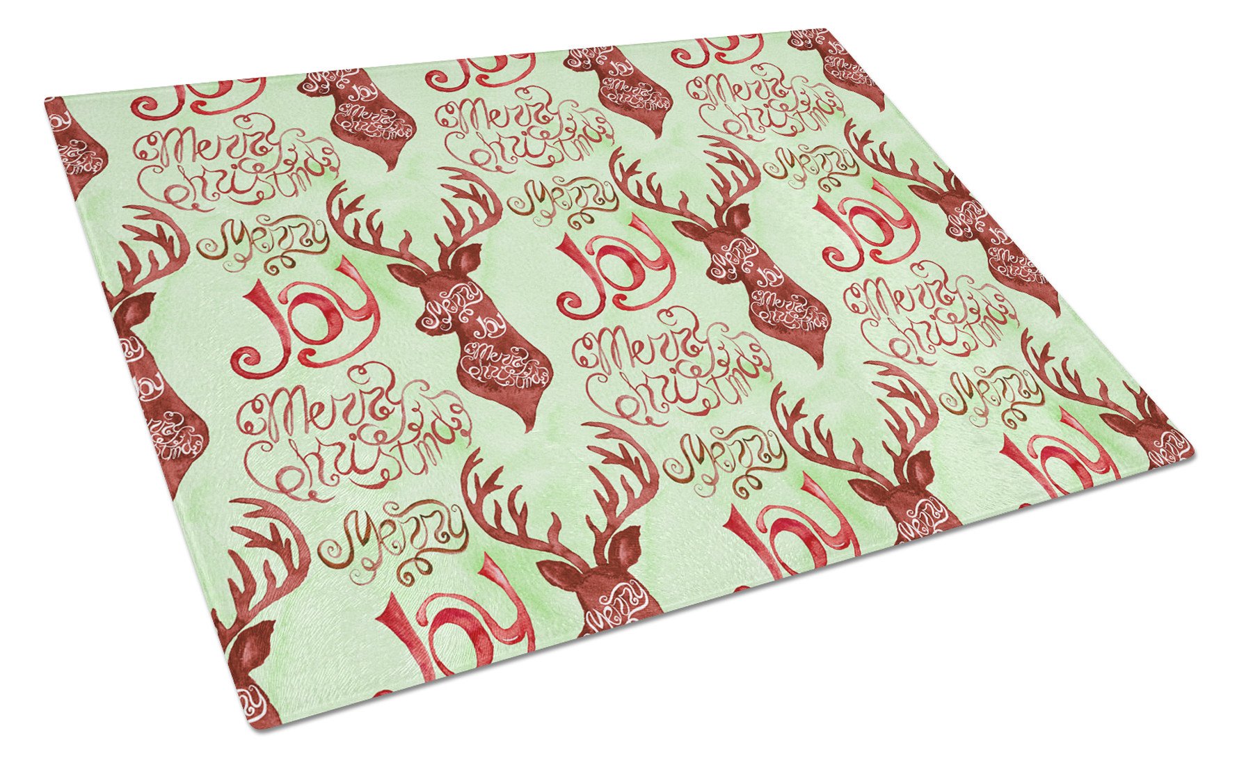 Merry Christmas Joy Reindeer Cutting Board Tempered Glass Kitchen Cutting Surface, Heat Resistant Chopping, Non-Slip Feet, Food Prep & Serving
