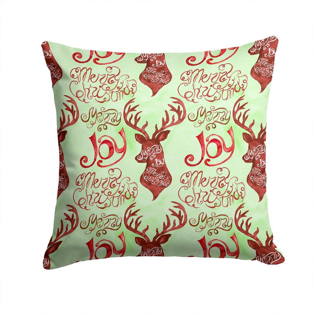 Merry Christmas Joy Reindeer Decorative Throw Pillow 14x14 Indoor Outdoor Accent Cushion, Fabric Cover with Insert for Sofa, Bed, Porch & Living Room