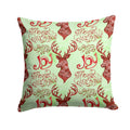 Merry Christmas Joy Reindeer Decorative Throw Pillow 14x14 Indoor Outdoor Accent Cushion, Fabric Cover with Insert for Sofa, Bed, Porch & Living Room