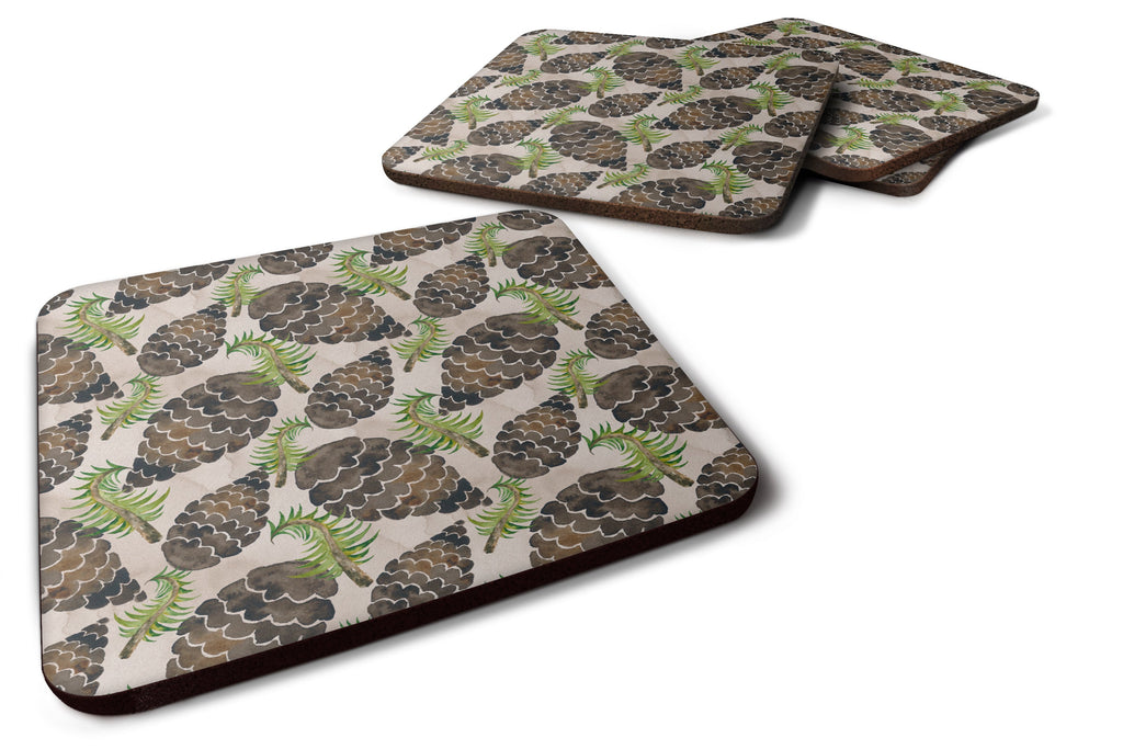 Watercolor Pine Cones Foam Coasters Set of 4 Cup Coasters for Indoor Outdoor, Tabletop Protection, Anti Slip, Mouse pad Material