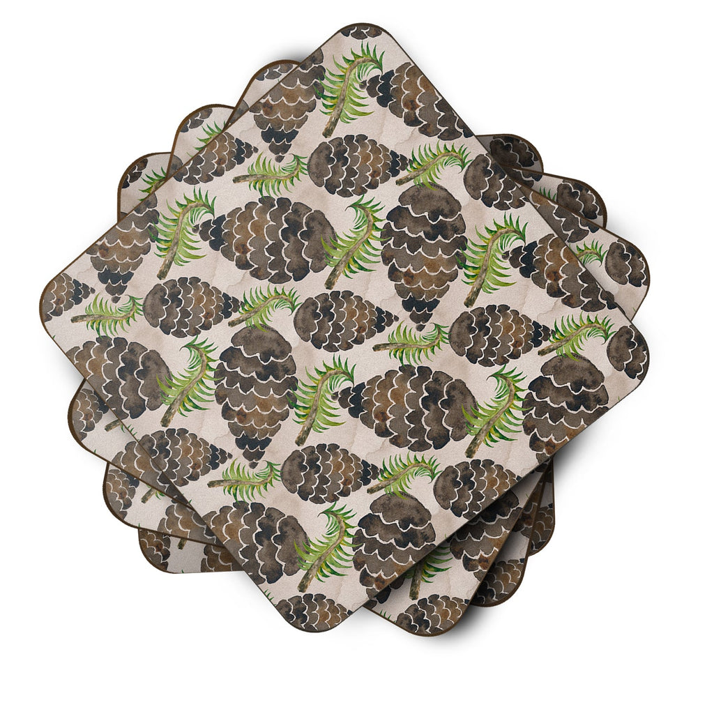 Watercolor Pine Cones Foam Coasters Set of 4 Cup Coasters for Indoor Outdoor, Tabletop Protection, Anti Slip, Mouse pad Material