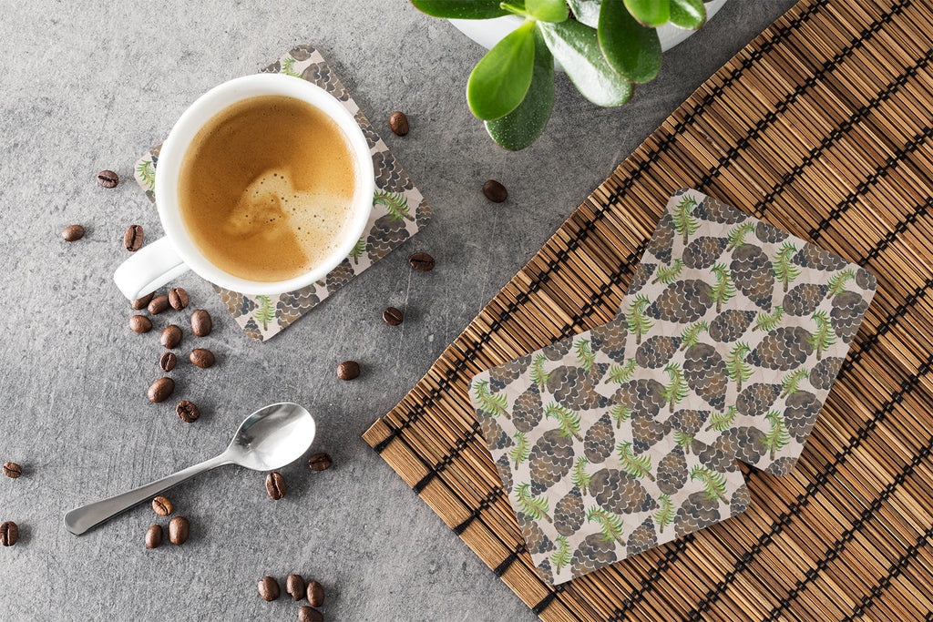 Watercolor Pine Cones Foam Coasters Set of 4 Cup Coasters for Indoor Outdoor, Tabletop Protection, Anti Slip, Mouse pad Material