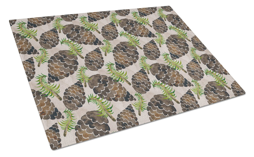 Watercolor Pine Cones Cutting Board Tempered Glass Kitchen Cutting Surface, Heat Resistant Chopping, Non-Slip Feet, Food Prep & Serving