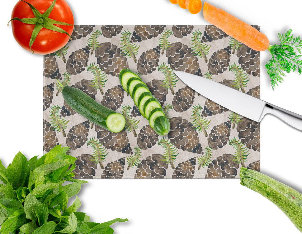 Watercolor Pine Cones Cutting Board Tempered Glass Kitchen Cutting Surface, Heat Resistant Chopping, Non-Slip Feet, Food Prep & Serving