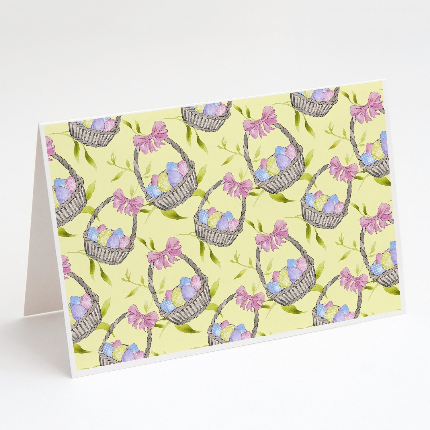 Easter Basket and Eggs Greeting Cards Pack of 8 Blank Cards with Envelopes Whimsical A7 Size 5x7