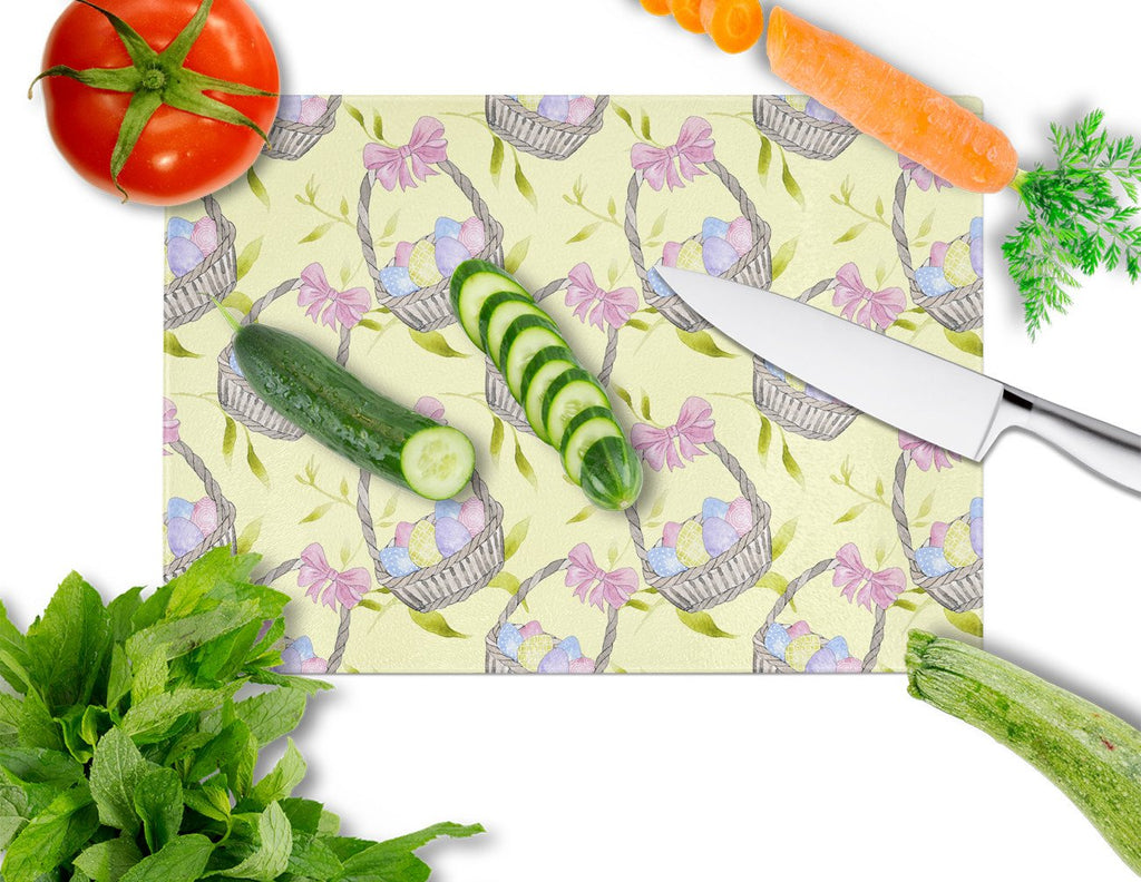 Easter Basket and Eggs Cutting Board Tempered Glass Kitchen Cutting Surface, Heat Resistant Chopping, Non-Slip Feet, Food Prep & Serving