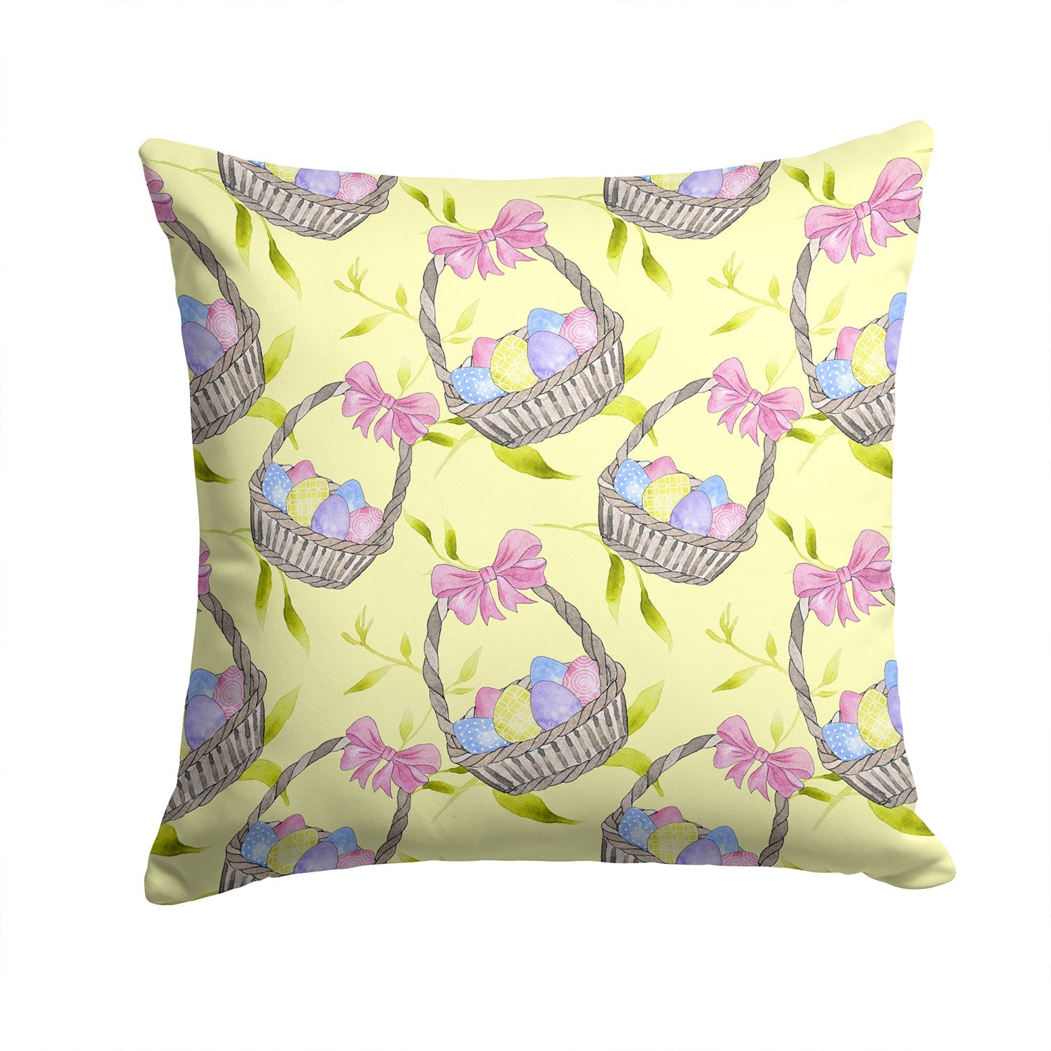 Easter Basket and Eggs Decorative Throw Pillow 14x14 Indoor Outdoor Accent Cushion, Fabric Cover with Insert for Sofa, Bed, Porch & Living Room