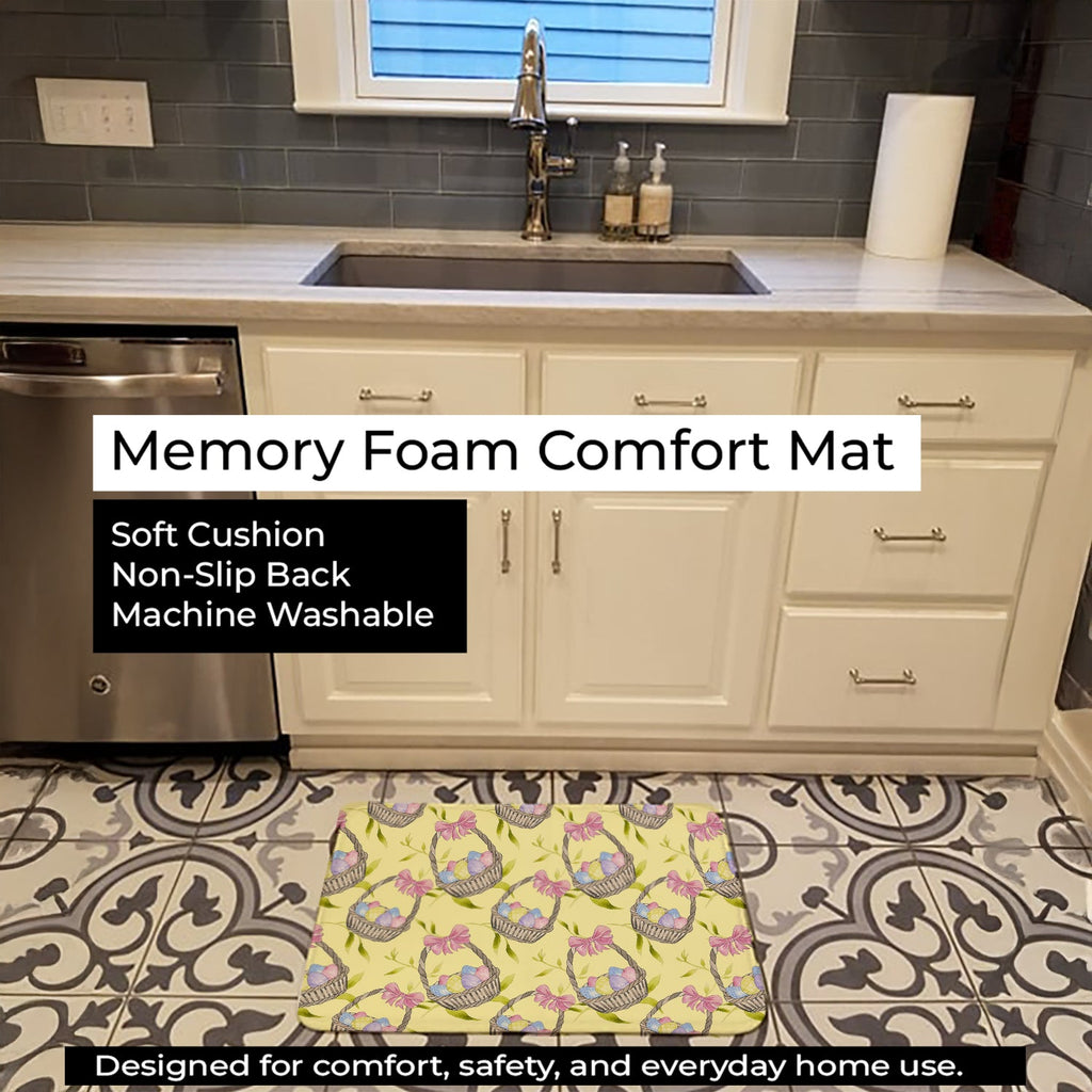 Easter Basket and Eggs Memory Foam Kitchen Mat Machine Washable Anti-Fatigue Cushion Comfort Bath or Kitchen Rug