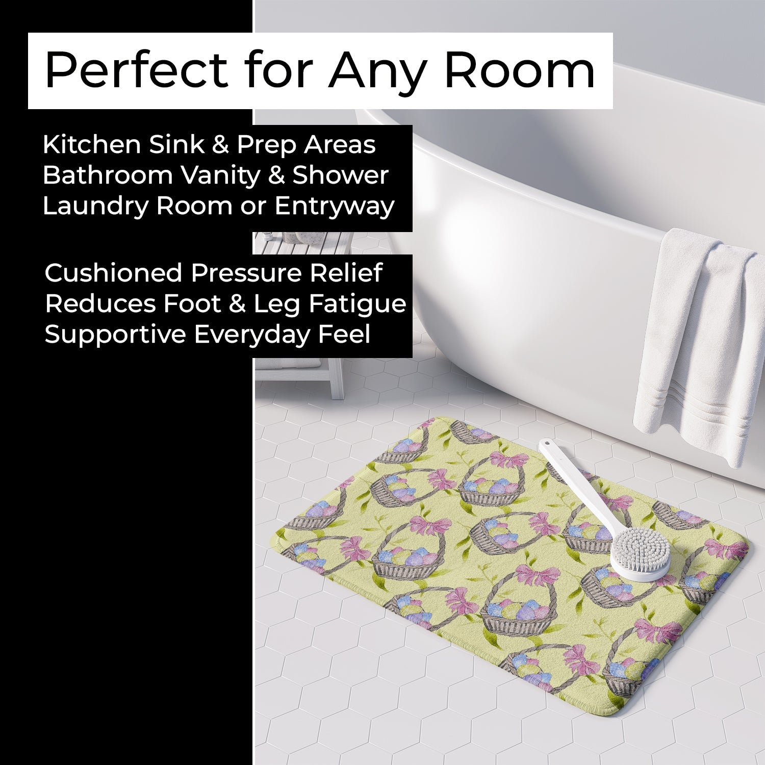 Easter Basket and Eggs Memory Foam Kitchen Mat Machine Washable Anti-Fatigue Cushion Comfort Bath or Kitchen Rug
