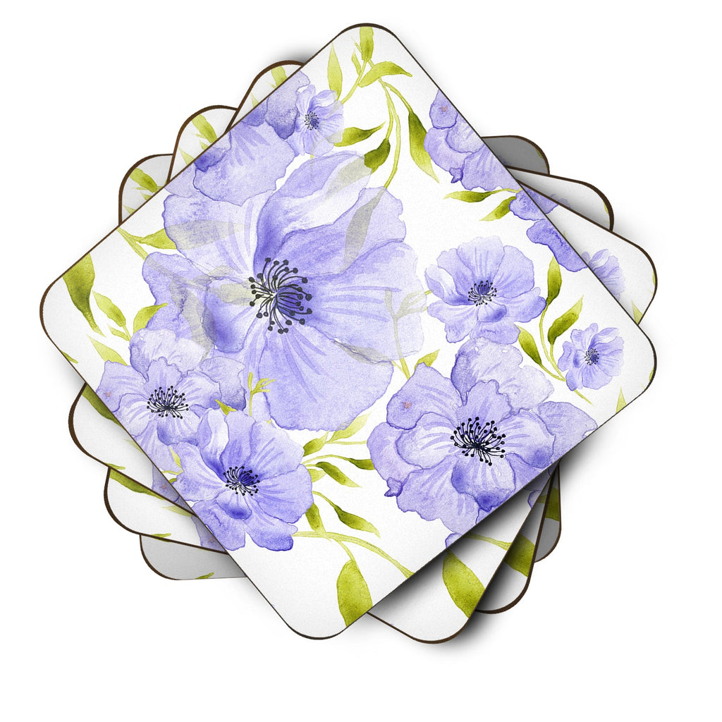 Watercolor Blue Flowers Foam Coasters Set of 4 Cup Coasters for Indoor Outdoor, Tabletop Protection, Anti Slip, Mouse pad Material
