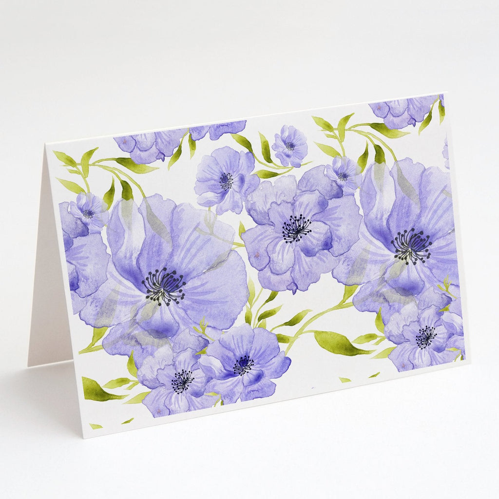 Watercolor Blue Flowers Greeting Cards Pack of 8 Blank Cards with Envelopes Whimsical A7 Size 5x7