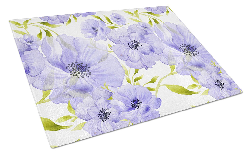 Watercolor Blue Flowers Cutting Board Tempered Glass Kitchen Cutting Surface, Heat Resistant Chopping, Non-Slip Feet, Food Prep & Serving