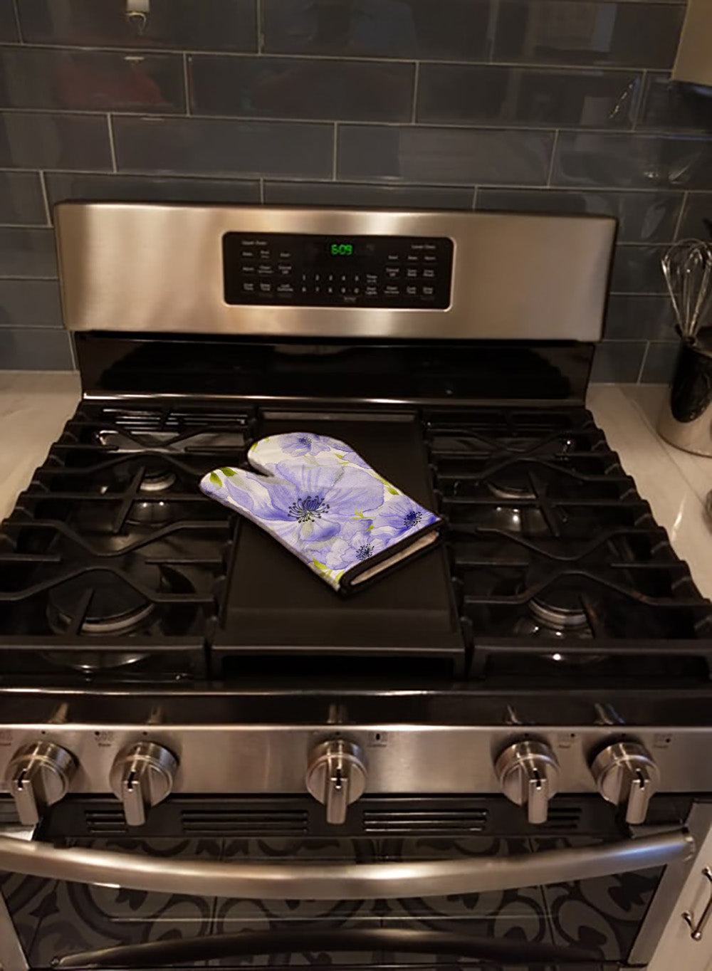 Watercolor Blue Flowers Oven Mitt Heat Resistant Thick Oven Mitt for Hot Pans and Oven, Kitchen Mitt Protect Hands, Cooking Baking Glove