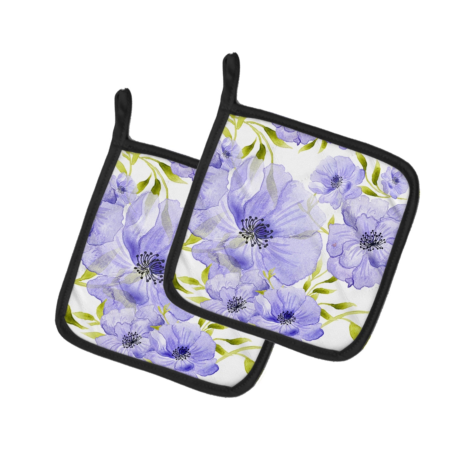 Watercolor Blue Flowers Pot Holder Set of 2 Heat Resistant Quilted Hot Pads 7.5 x 7.5 Inch, Insulated Kitchen Trivets for Cooking & Baking