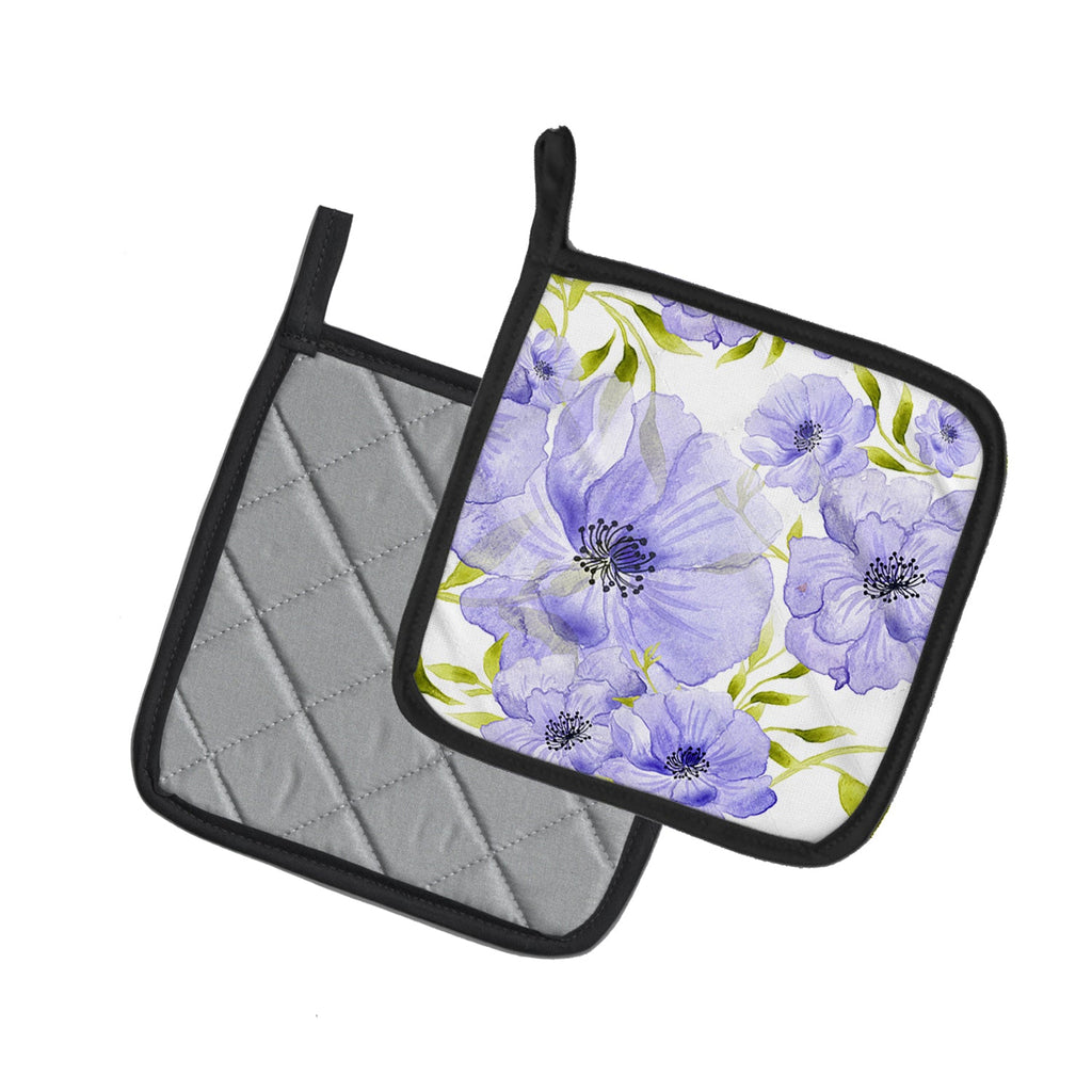 Watercolor Blue Flowers Pot Holder Set of 2 Heat Resistant Quilted Hot Pads 7.5 x 7.5 Inch, Insulated Kitchen Trivets for Cooking & Baking