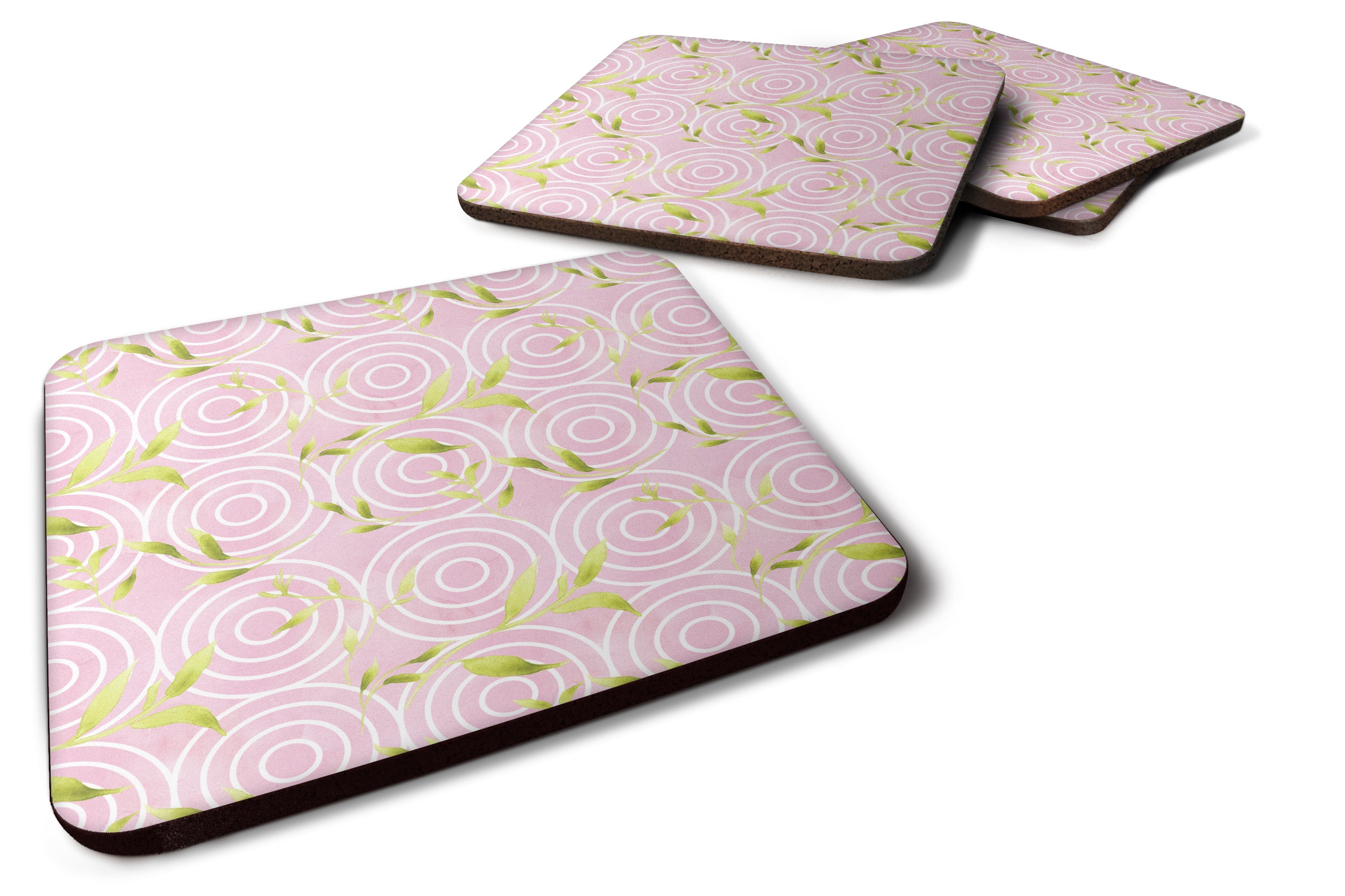 Gemoetric Circles on Pink Watercolor Foam Coasters Set of 4 Cup Coasters for Indoor Outdoor, Tabletop Protection, Anti Slip, Mouse pad Material
