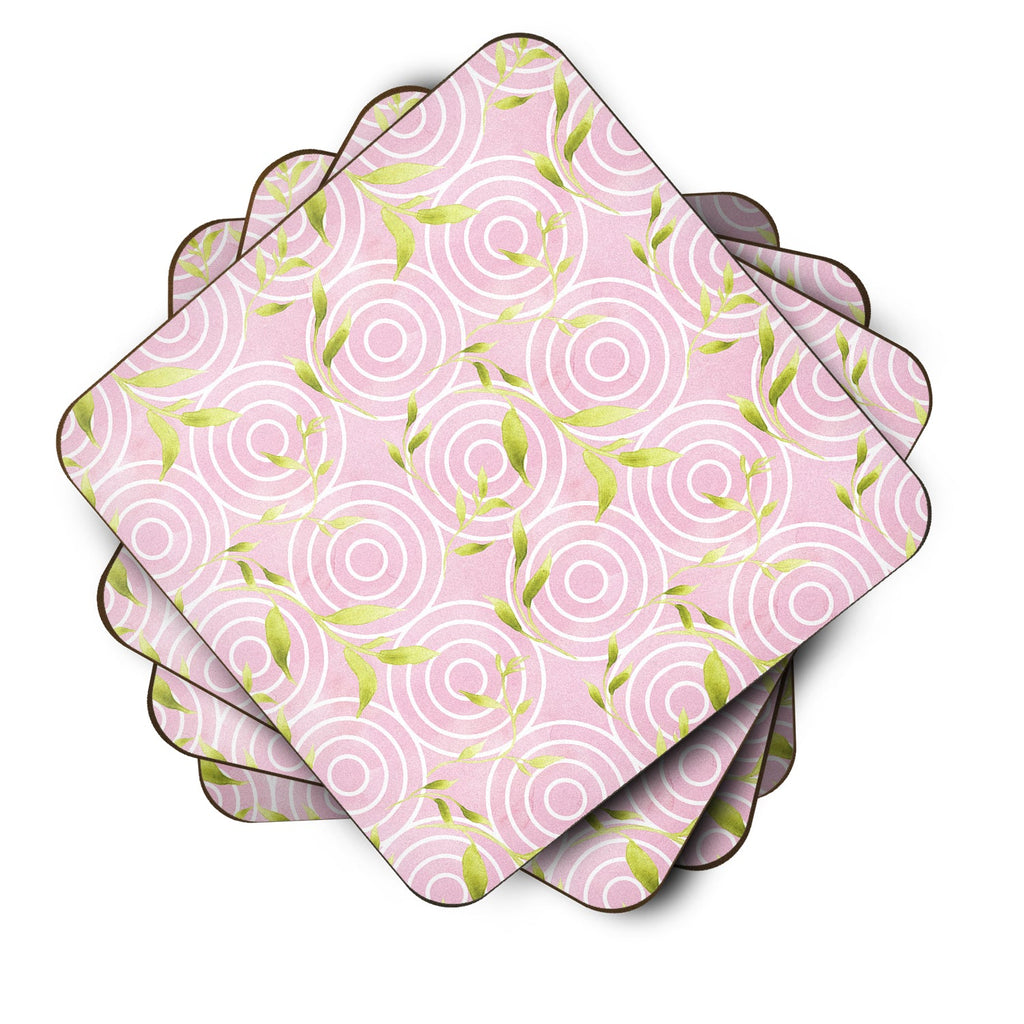 Gemoetric Circles on Pink Watercolor Foam Coasters Set of 4 Cup Coasters for Indoor Outdoor, Tabletop Protection, Anti Slip, Mouse pad Material