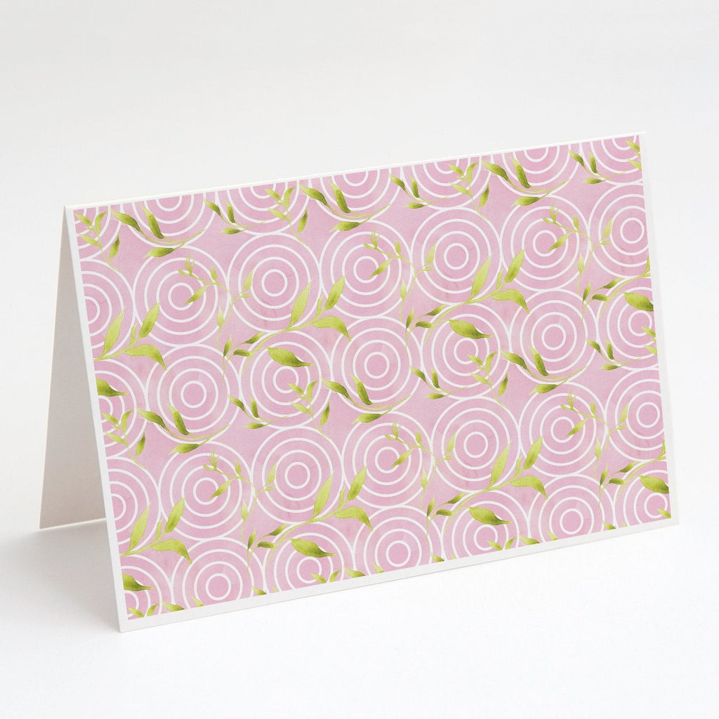 Gemoetric Circles on Pink Watercolor Greeting Cards Pack of 8 Blank Cards with Envelopes Whimsical A7 Size 5x7