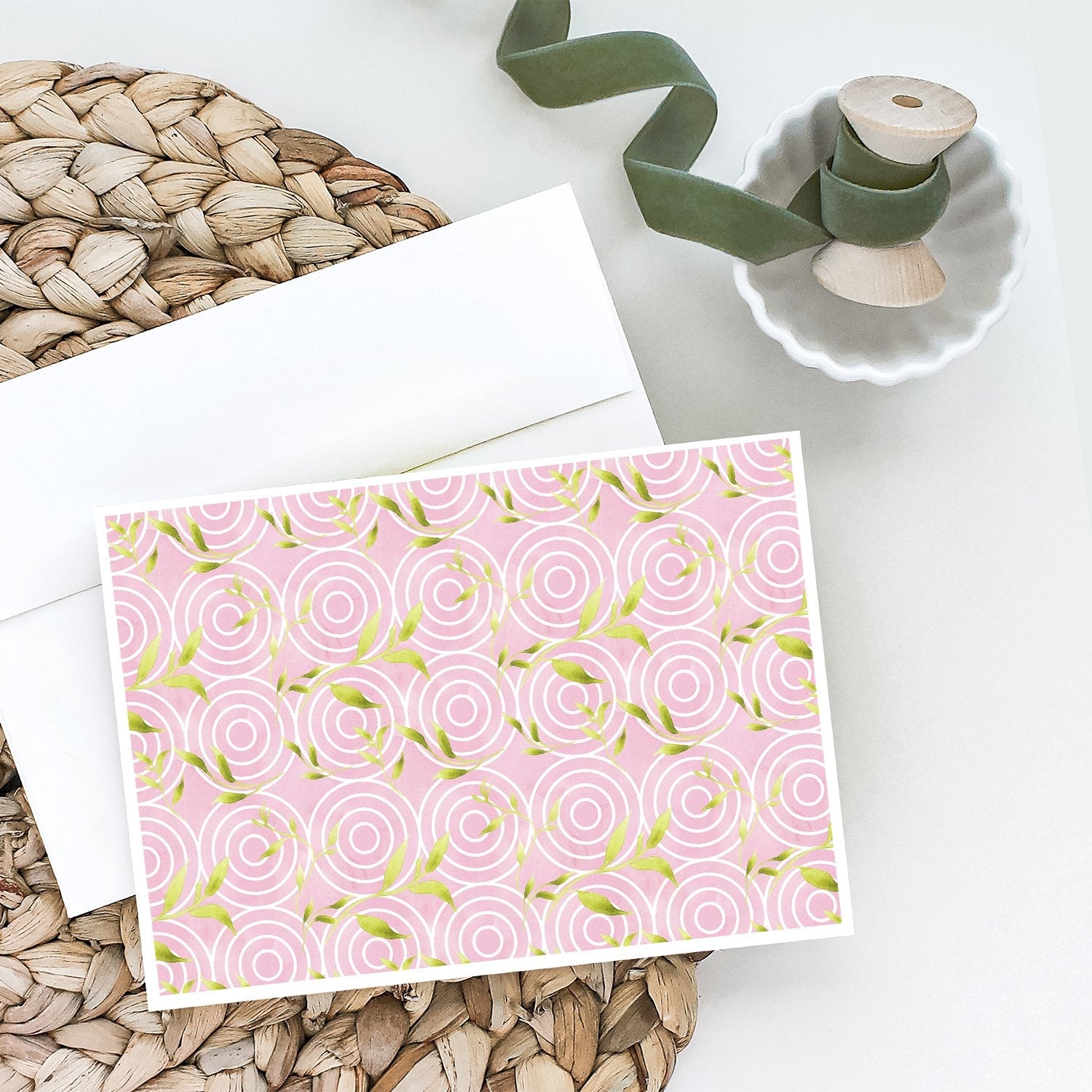 Gemoetric Circles on Pink Watercolor Greeting Cards Pack of 8 Blank Cards with Envelopes Whimsical A7 Size 5x7