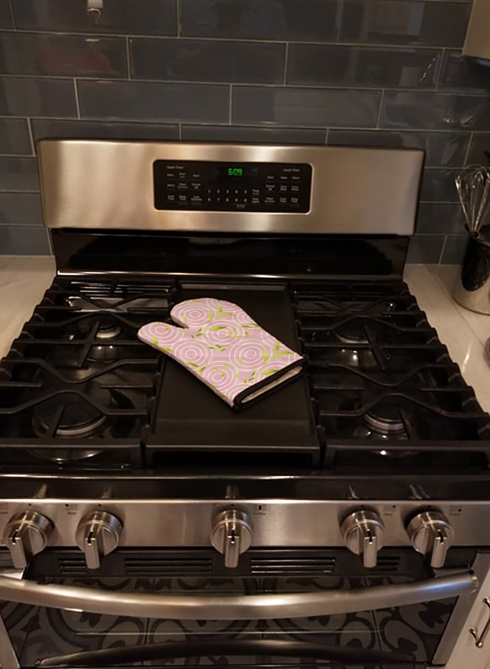 Gemoetric Circles on Pink Watercolor Oven Mitt Heat Resistant Thick Oven Mitt for Hot Pans and Oven, Kitchen Mitt Protect Hands, Cooking Baking Glove