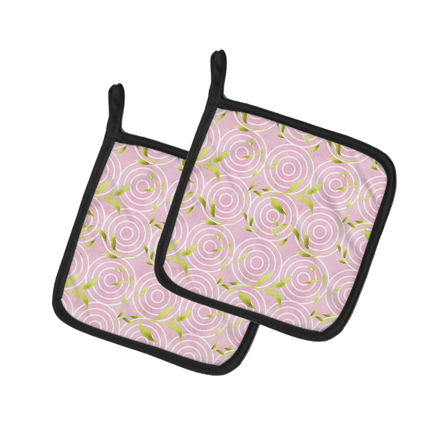 Gemoetric Circles on Pink Watercolor Pot Holder Set of 2 Heat Resistant Quilted Hot Pads 7.5 x 7.5 Inch, Insulated Kitchen Trivets for Cooking & Baking