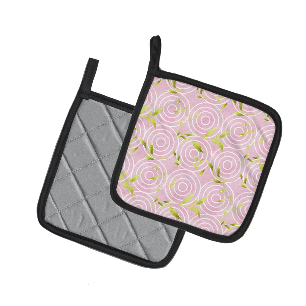 Gemoetric Circles on Pink Watercolor Pot Holder Set of 2 Heat Resistant Quilted Hot Pads 7.5 x 7.5 Inch, Insulated Kitchen Trivets for Cooking & Baking