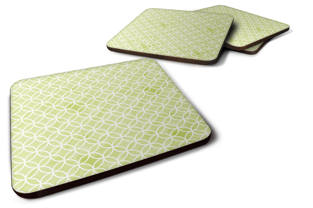 Gemoetric Circles on Green Watercolor Foam Coasters Set of 4 Cup Coasters for Indoor Outdoor, Tabletop Protection, Anti Slip, Mouse pad Material