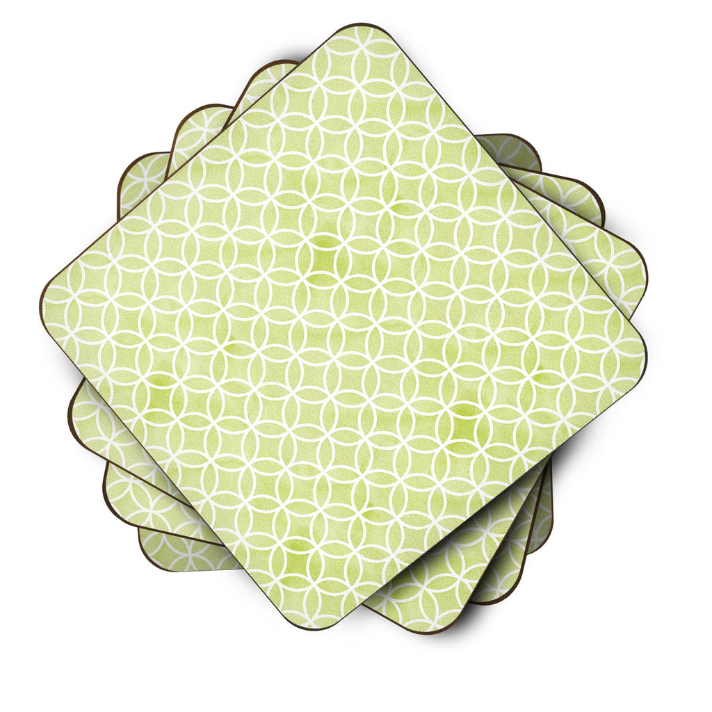 Gemoetric Circles on Green Watercolor Foam Coasters Set of 4 Cup Coasters for Indoor Outdoor, Tabletop Protection, Anti Slip, Mouse pad Material