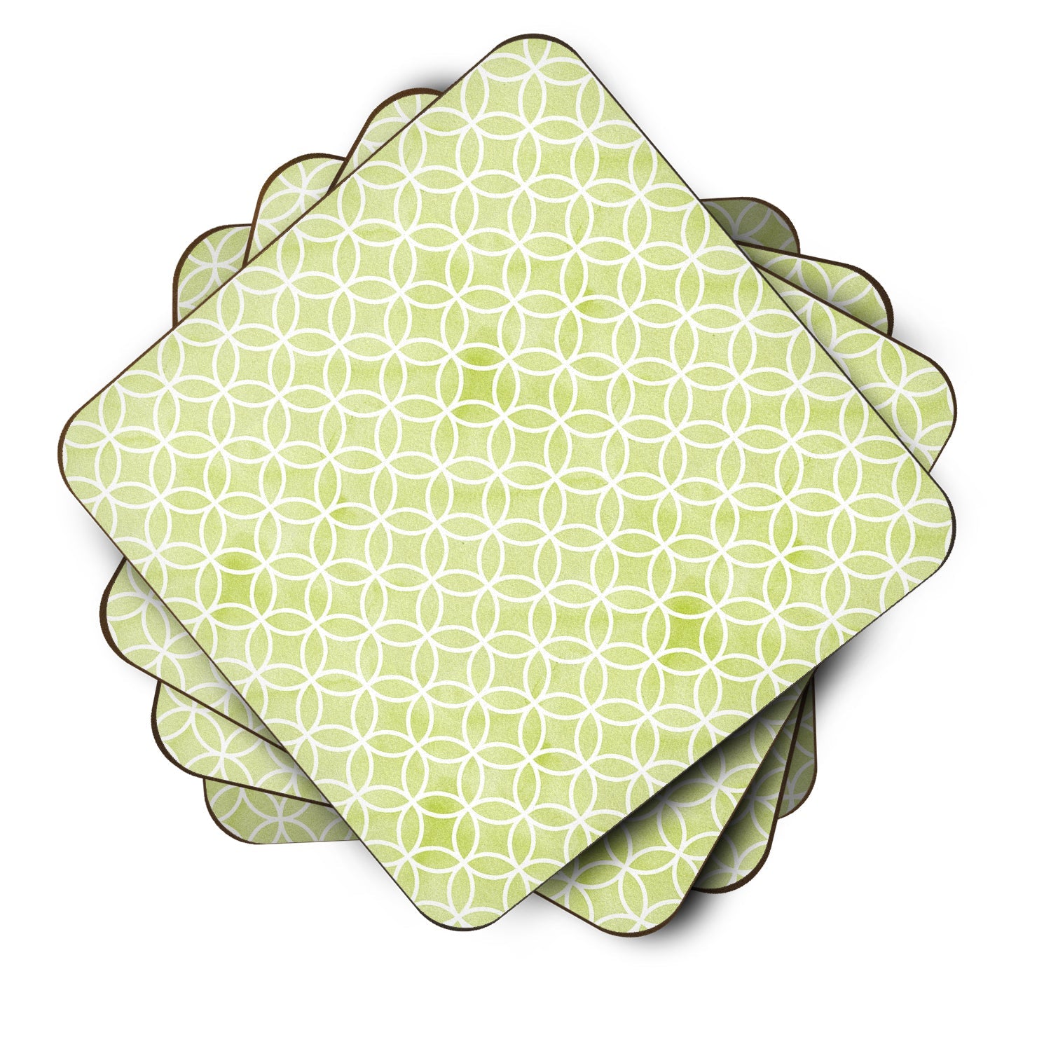 Gemoetric Circles on Green Watercolor Foam Coasters Set of 4 Cup Coasters for Indoor Outdoor, Tabletop Protection, Anti Slip, Mouse pad Material
