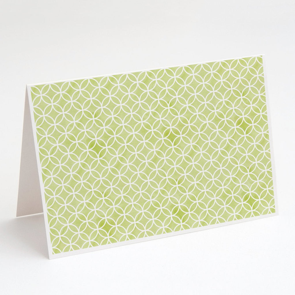 Gemoetric Circles on Green Watercolor Greeting Cards Pack of 8 Blank Cards with Envelopes Whimsical A7 Size 5x7