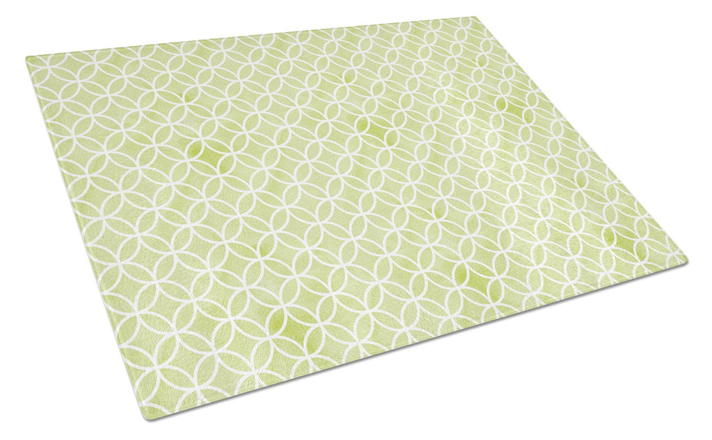 Gemoetric Circles on Green Watercolor Cutting Board Tempered Glass Kitchen Cutting Surface, Heat Resistant Chopping, Non-Slip Feet, Food Prep & Serving