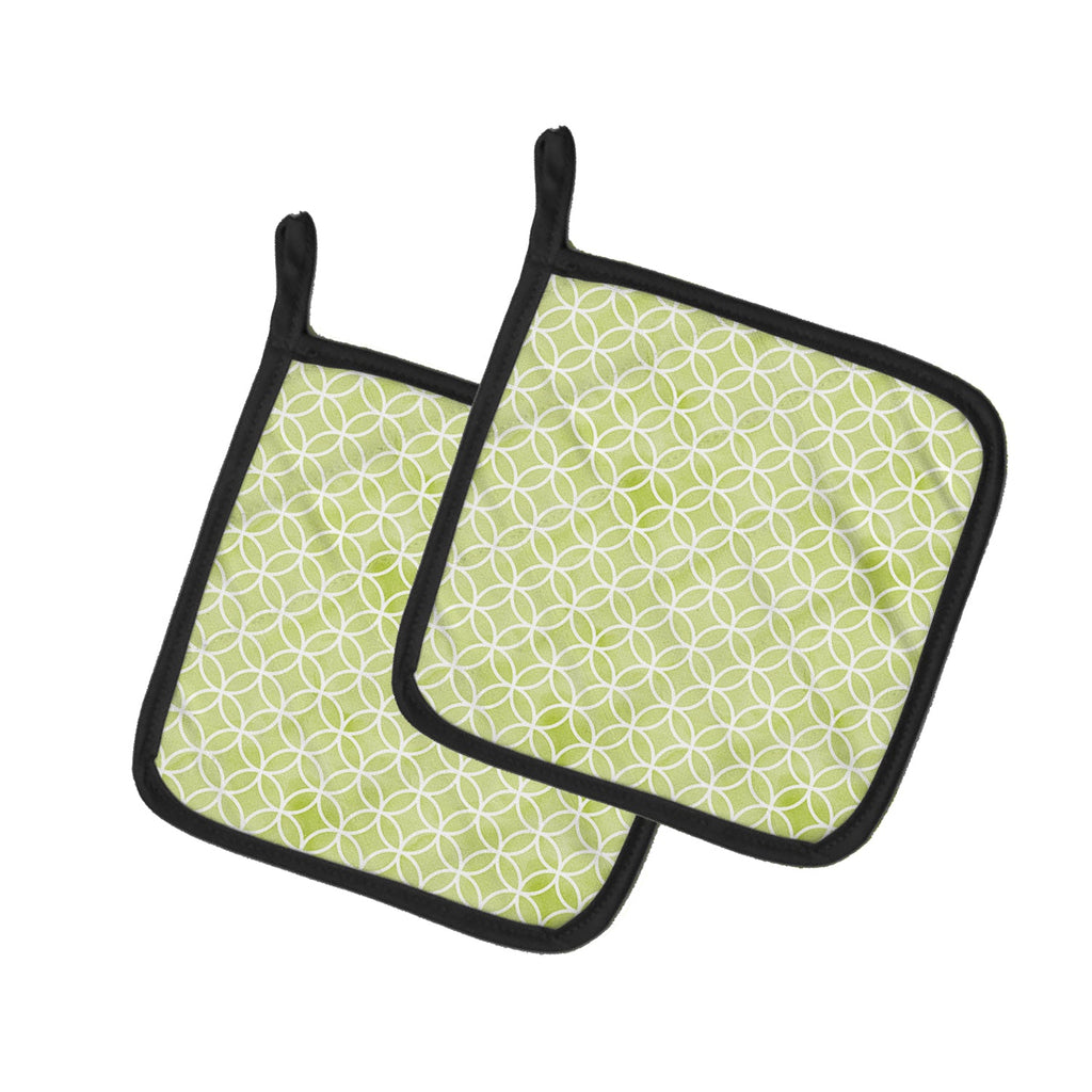 Gemoetric Circles on Green Watercolor Pot Holder Set of 2 Heat Resistant Quilted Hot Pads 7.5 x 7.5 Inch, Insulated Kitchen Trivets for Cooking & Baking