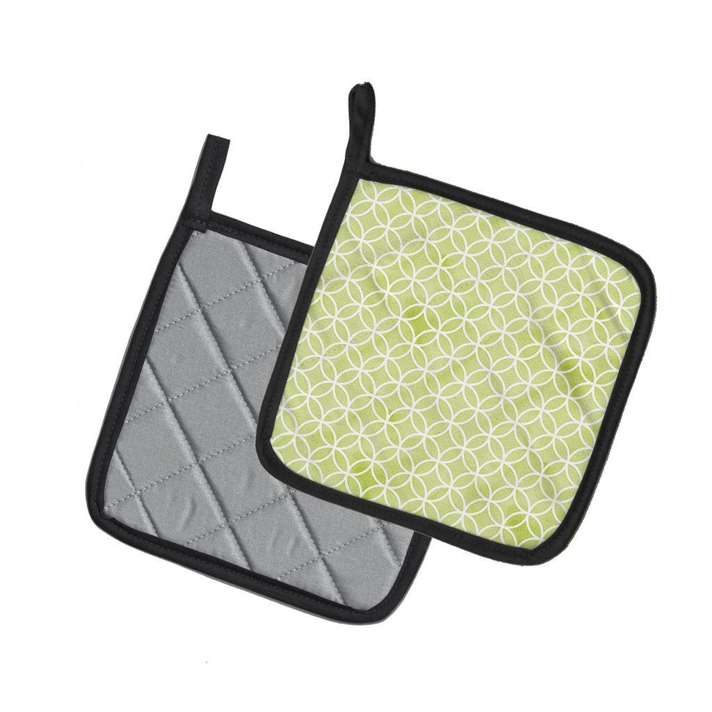 Gemoetric Circles on Green Watercolor Pot Holder Set of 2 Heat Resistant Quilted Hot Pads 7.5 x 7.5 Inch, Insulated Kitchen Trivets for Cooking & Baking