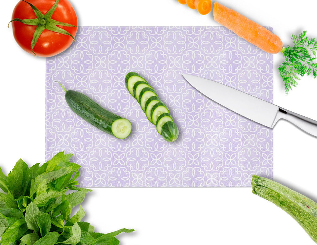 Gemoetric Circles on Purple Watercolor Cutting Board Tempered Glass Kitchen Cutting Surface, Heat Resistant Chopping, Non-Slip Feet, Food Prep & Serving