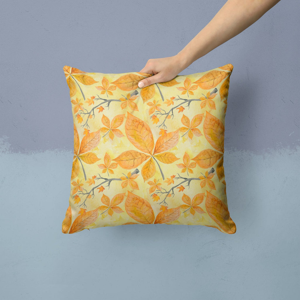 Fall Leaves and Branches Decorative Throw Pillow 14x14 Indoor Outdoor Accent Cushion, Fabric Cover with Insert for Sofa, Bed, Porch & Living Room
