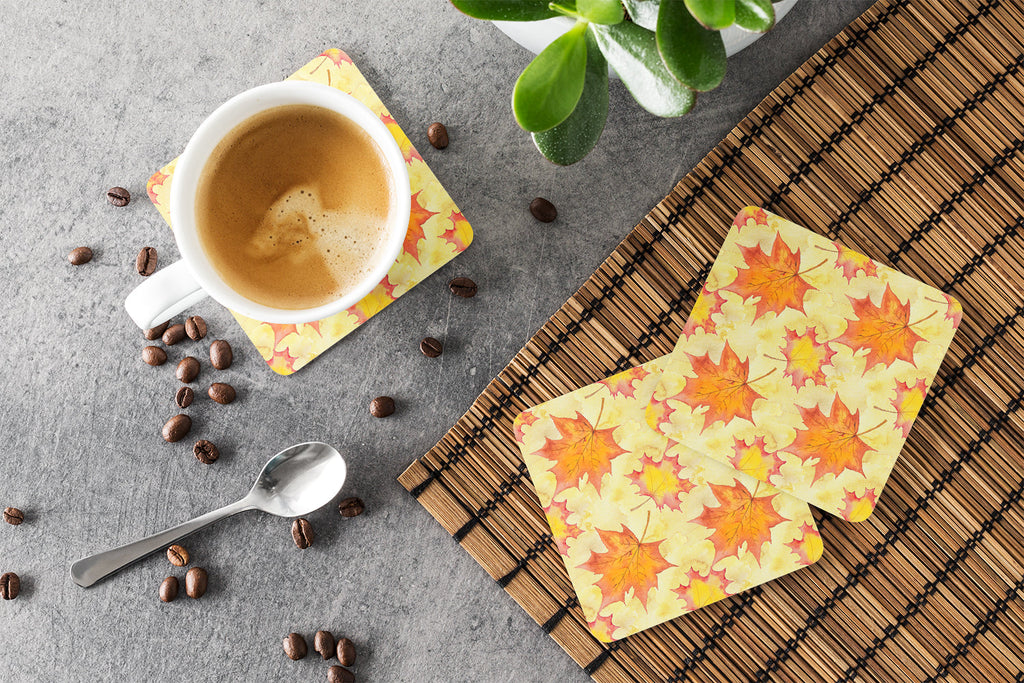 Fall Leaves Scattered Foam Coasters Set of 4 Cup Coasters for Indoor Outdoor, Tabletop Protection, Anti Slip, Mouse pad Material