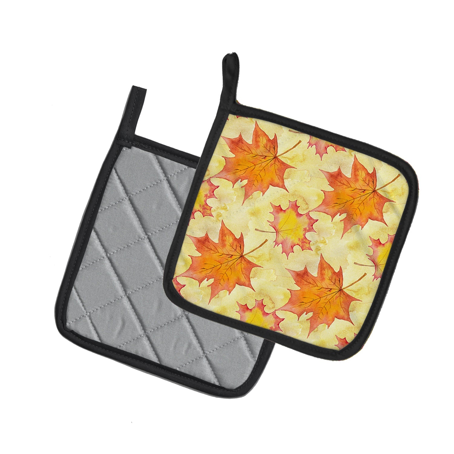 Fall Leaves Scattered Pot Holder Set of 2 Heat Resistant Quilted Hot Pads 7.5 x 7.5 Inch, Insulated Kitchen Trivets for Cooking & Baking