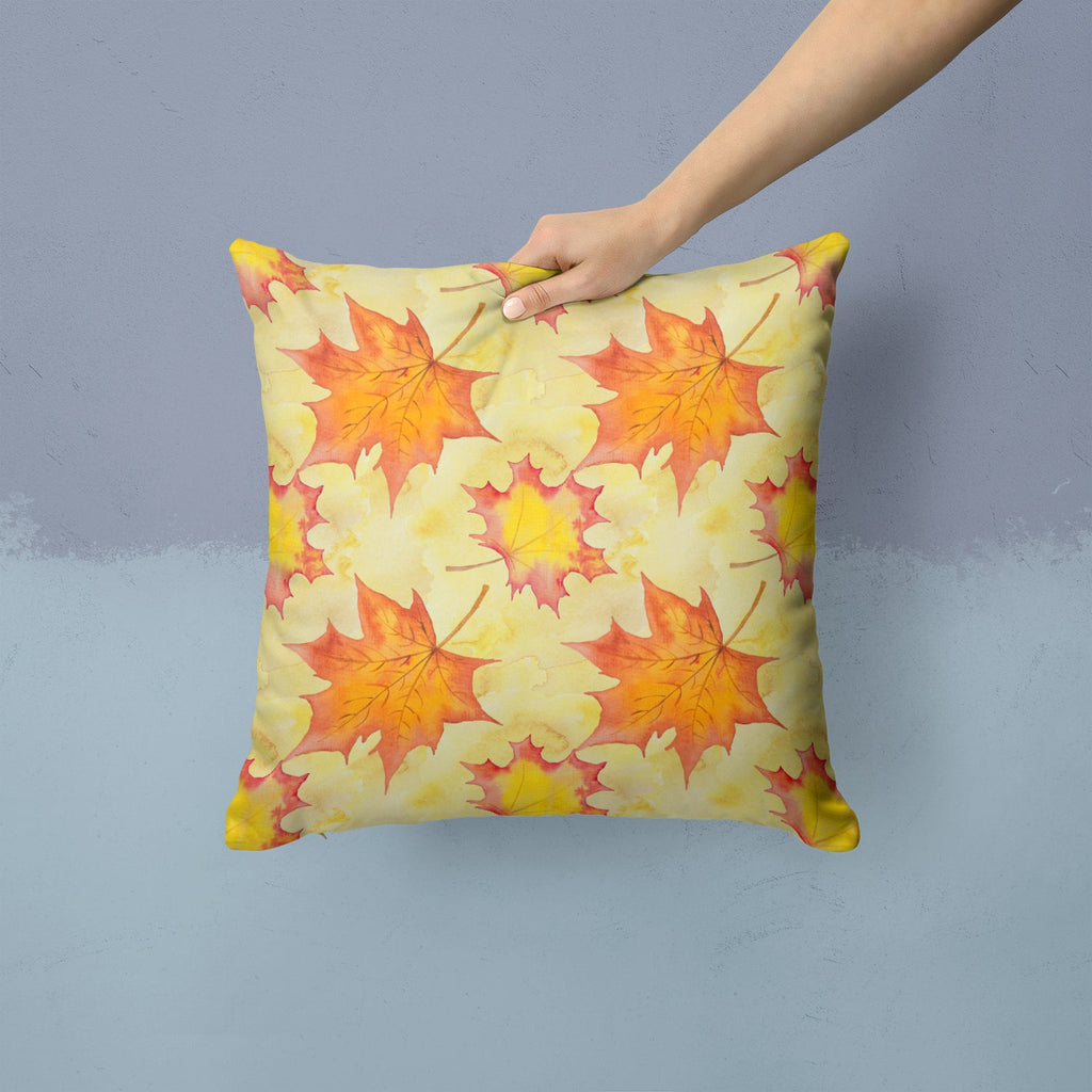 Fall Leaves Scattered Decorative Throw Pillow 14x14 Indoor Outdoor Accent Cushion, Fabric Cover with Insert for Sofa, Bed, Porch & Living Room