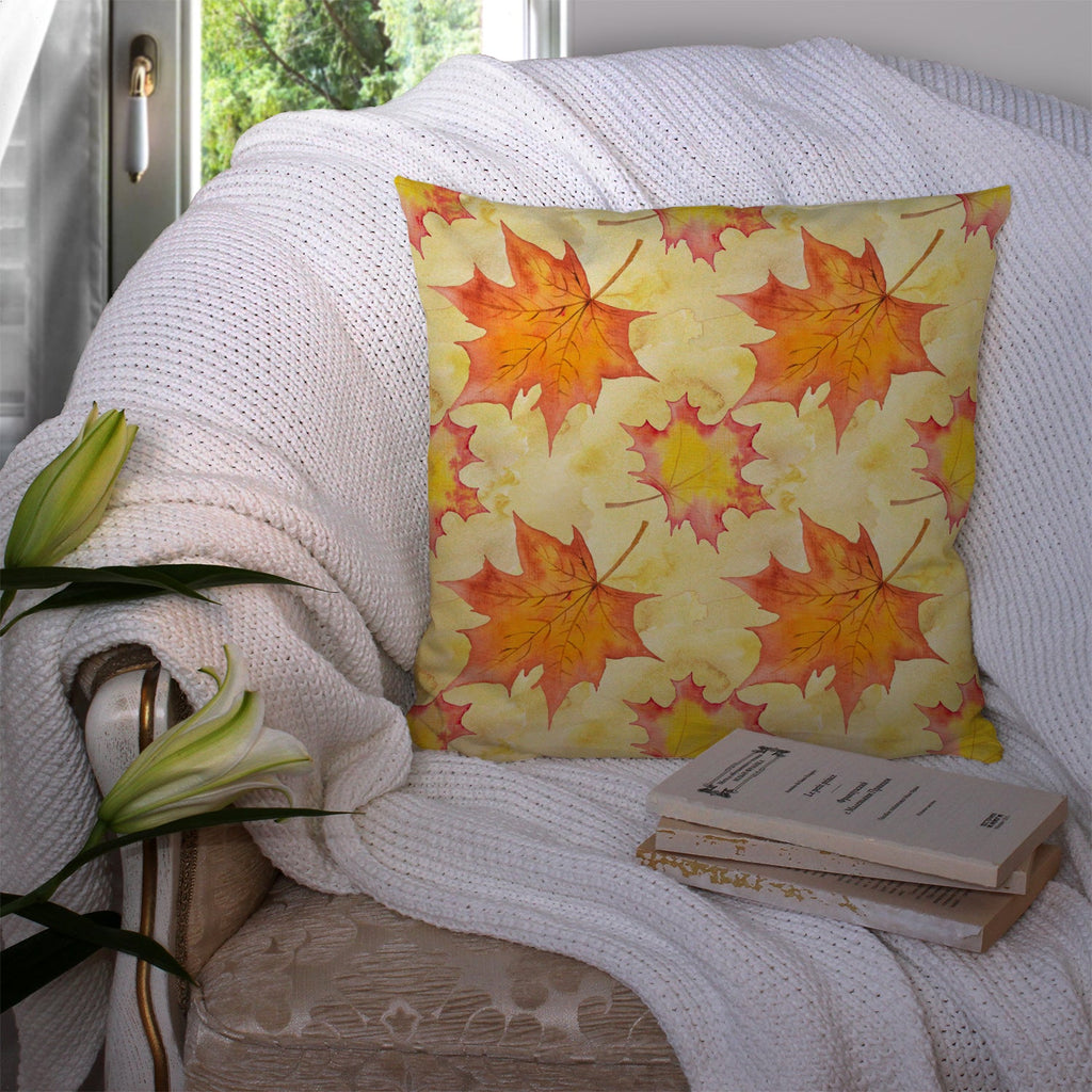Fall Leaves Scattered Decorative Throw Pillow 14x14 Indoor Outdoor Accent Cushion, Fabric Cover with Insert for Sofa, Bed, Porch & Living Room