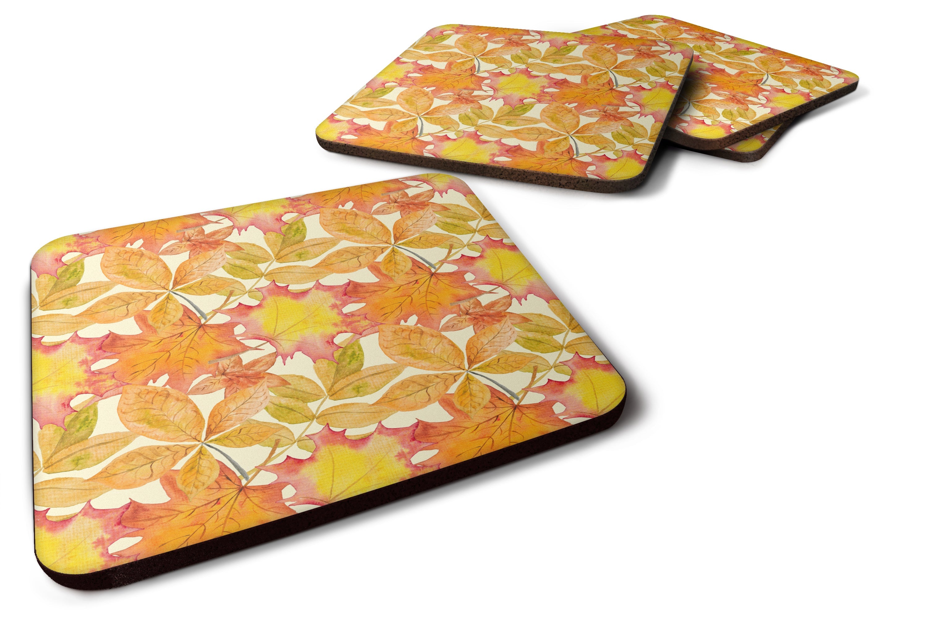 Fall Leaves Watercolor Foam Coasters Set of 4 Cup Coasters for Indoor Outdoor, Tabletop Protection, Anti Slip, Mouse pad Material