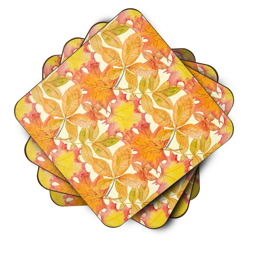 Fall Leaves Watercolor Foam Coasters Set of 4 Cup Coasters for Indoor Outdoor, Tabletop Protection, Anti Slip, Mouse pad Material