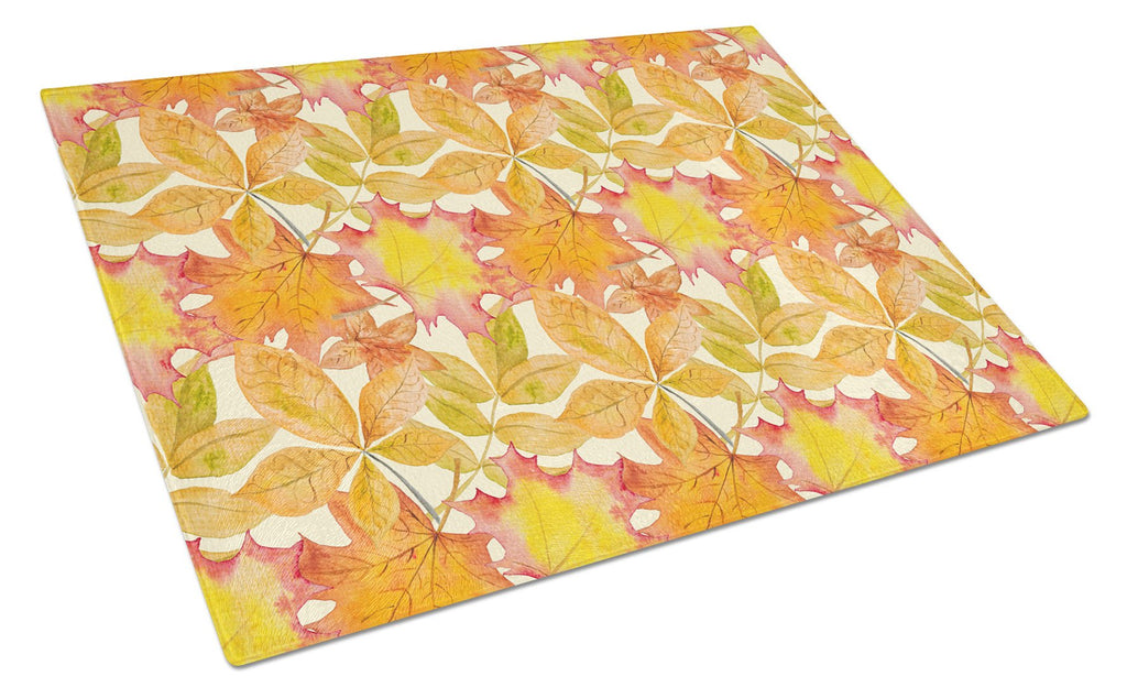 Fall Leaves Watercolor Cutting Board Tempered Glass Kitchen Cutting Surface, Heat Resistant Chopping, Non-Slip Feet, Food Prep & Serving