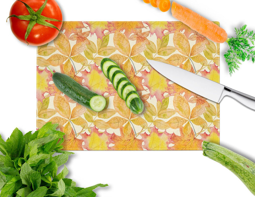 Fall Leaves Watercolor Cutting Board Tempered Glass Kitchen Cutting Surface, Heat Resistant Chopping, Non-Slip Feet, Food Prep & Serving